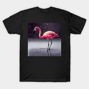 Flamingo in the Snow Atmospheric Art T-Shirt